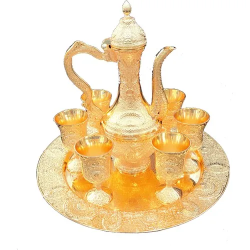 

6 person Copper jug tray cup set Turkish Ottoman copper jug water bottle gold silver coffee cup gold cup silver tea cups authent