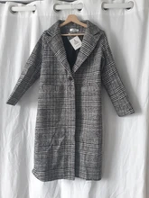 Plaid Coat Pocket-Jackets Cashmere Autumn Winter Long Women Outwear Warm Thickness Casual