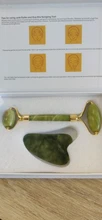 Rodillo masajeador Facial raspado Guasha Natural, doble cabezal, piedra de Jade, Estiramiento Facial, cuerpo, cuello delgado, herramientas de masaje de elevación fina