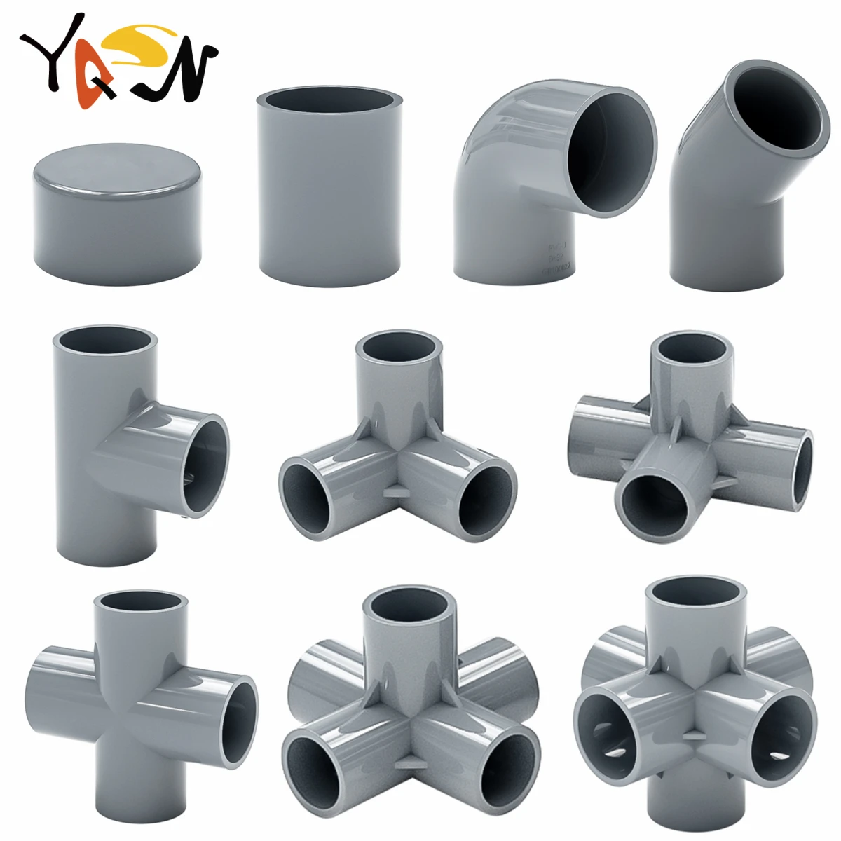 Grey 20/25/32mm PVC Pipe Fittings 3/4/5/6 Ways DIY Straight Elbow Equal Tee Connectors Plastic Joint Tube Coupler Adapter drip irrigation kit for raised beds