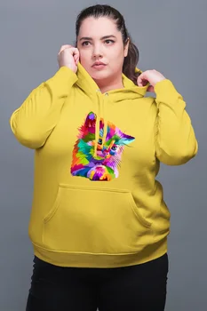 

Angemiel Wear Cute Colorful Cat Yellow Women 'S Hooded Sweatshirt