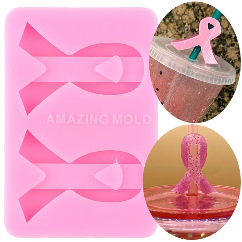 Ribbon Breast Cancer Straw Topper Silicone Mold Craft Keychain Epoxy