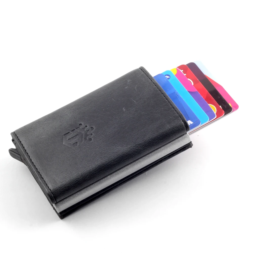 Smart Wallet Business Card Holder Real Cow Leather Handmade Smart Automatic Card Holder Men Gift
