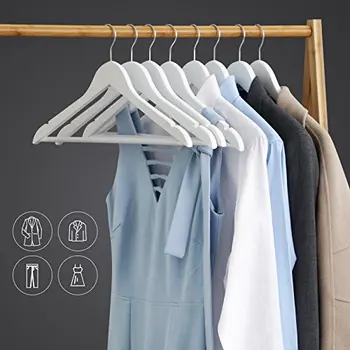 

CRW02B-20 Twenty, wooden hangers with bar anti-slip for pants, color choices 360 degree: Natural White/White