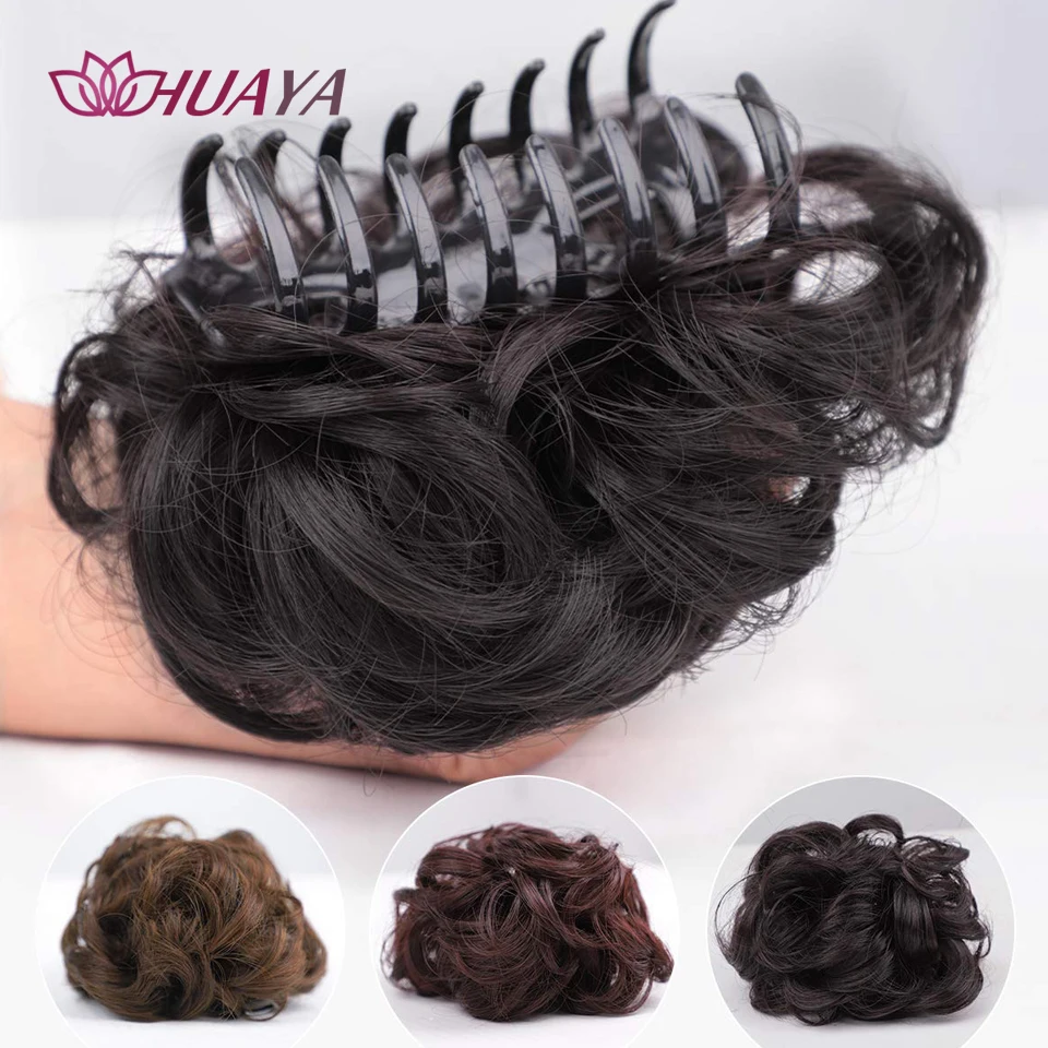 HUAYA Synthetic Messy Curly Claw Hair Bun Chignon Hair Extensions Scrunchy Fake False Hair With Tail for Women Hairpieces