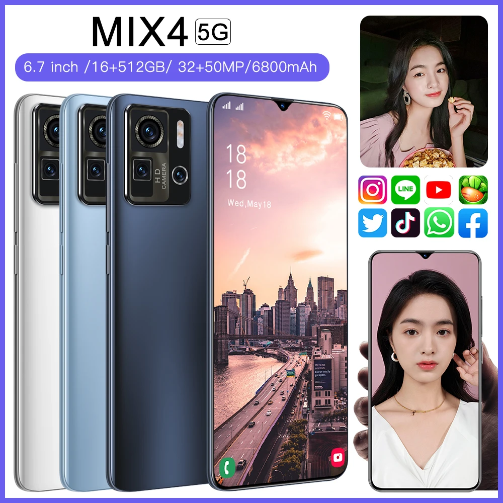 6.7 Inch Smartphone MIX 4 Global Version 16GB 512GB Dual SIM 5G Mobile Phones Unlocked 4G Cellphone Camera phone Android 5g capable cell phones