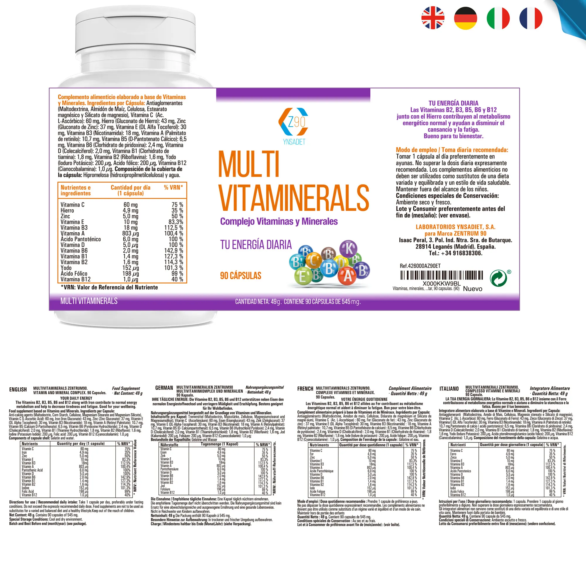 Vitamin with minerals, vitamin C and B2, B3, B5, B6 and B12 mas iron, multivitamino for exhaustion 90Capsulas (three months) Vitamin with minerals, vitamin C and B2, B3, B5, B6 and B12 mas iron, multivitamino for exhaustion 90Capsulas (three months)