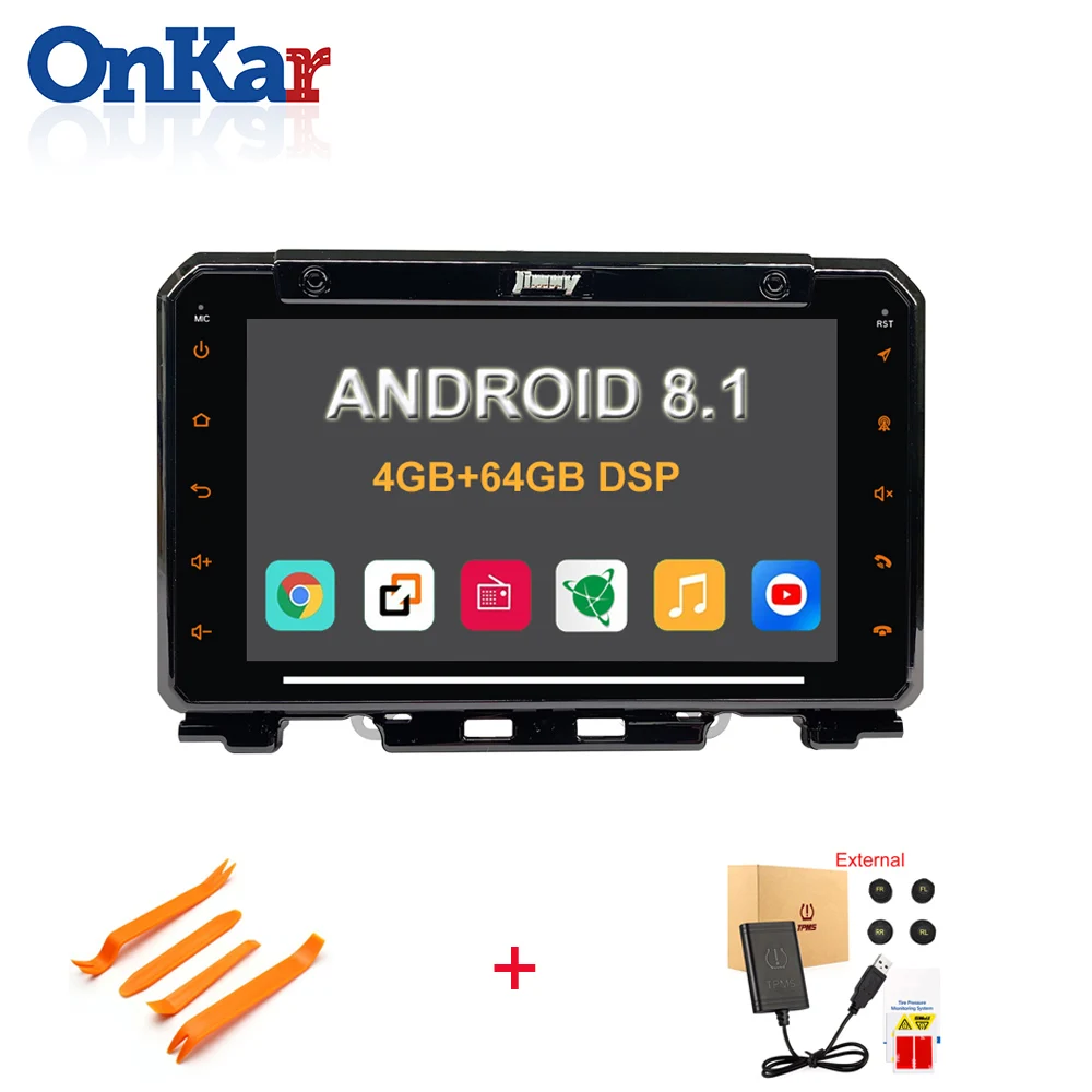 ONKAR Автомагнитола для Suzuki Jimny Android 8,1 ram 4 Гб rom 64 Гб Встроенный DSP 4G автомобиль с сим-картой мультимедийный плеер навигация - Цвет: With TPMS