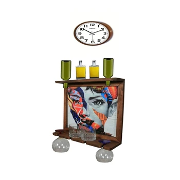 

Wall Clock Wall Art Picture Wooden Wine Rack Bottle Organizer Holders Beer Whiskey Bottle Bar Home Party Kitchen Accessories