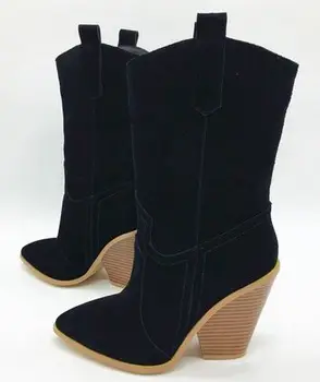 

YEELOCA cow leather boots thick a001 high Heels cowboys chelsea boots BE061