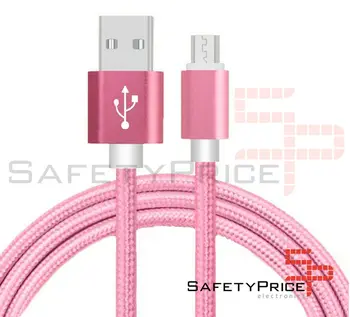 

MICRO USB CABLE aluminum braided mobile TABLET 1m pink NYLON Quick Charge