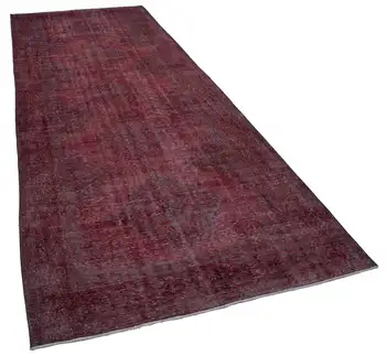 

150x382 Cm Red Handmade English Over Dyed Runner Rug-5x12 Ft