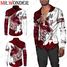 

Mr.Wonder Wolf 3D Printed Beach Buttons Shirts Men Fashion Hawaiian 3D Animal Long Sleeve Streetwear shirts