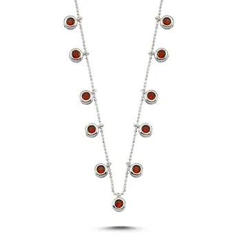 

Angemiel 925 Sterling Silver Garnet Zircon Cubic Zirconia Dangle Necklace