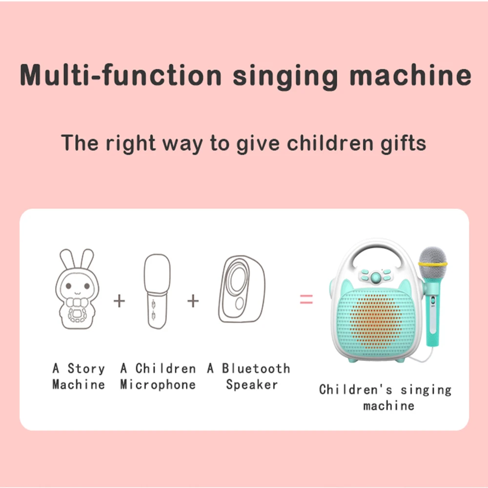 Bluetooth Kids Wireless Music Player Children's Karaoke Singing Machine Toy Speaker for Boy Girl Party Gift Led Light Support TF 5