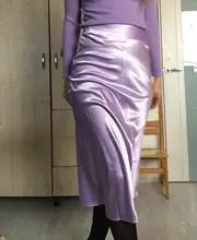 Mnealways18-falda de seda satinada para mujer, Falda larga de cintura alta, color púrpura, elegante, para oficina, Primavera, 2020