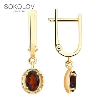

Sokolov drop earrings with stones in gold with grenades, fashion jewelry, 585, women's male, long earrings