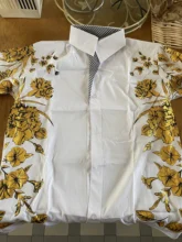 Camisa informal de manga larga para hombre, camisa masculina de color dorado, ajustada, informal, temporada primavera otoño