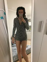 Body Sexy de algodón con cuello de pico para mujer, ropa de Otoño de manga larga, Mono corto ajustado Sexy de algodón Bodycon ceñido tejido