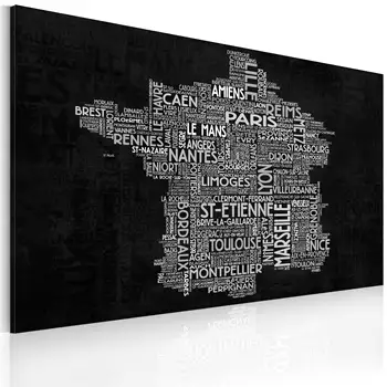 

Table-Text map of France on the black background-90x60