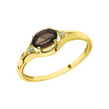 

Gold ring with quartz smoky and diamonds sunlight sample 585