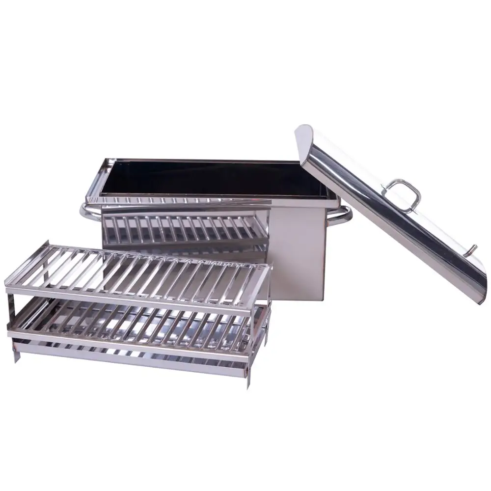 Коптильня горячего копчения из нержавеющей стали с гидрозатвором, коптилка двухъярусная, с поддоном|Гриль-барбекю|   | АлиЭкспресс
