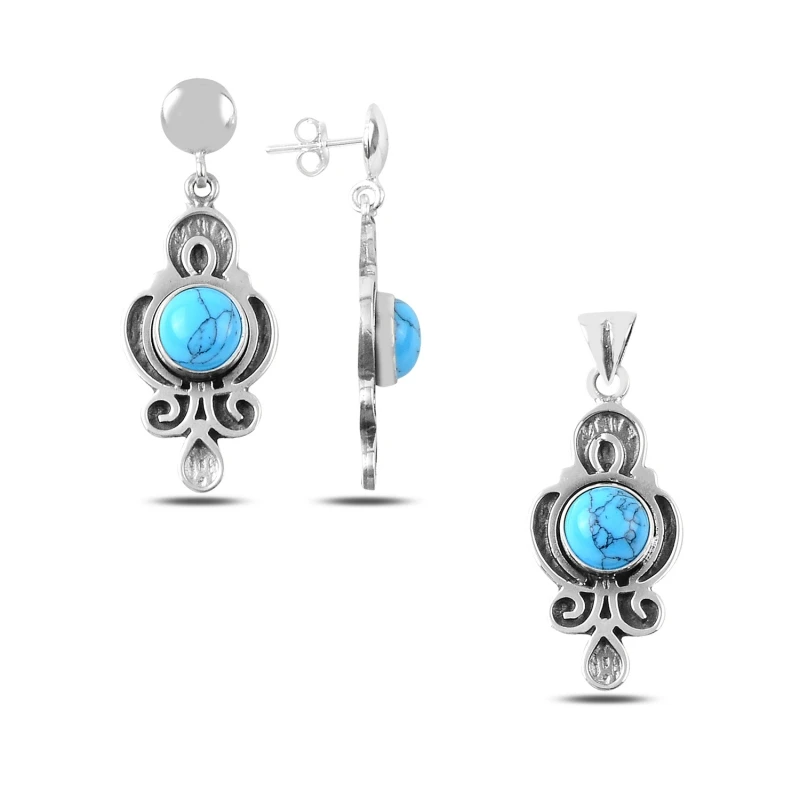 

Silver 925 Sterling Turquoise Stone Handwork Set