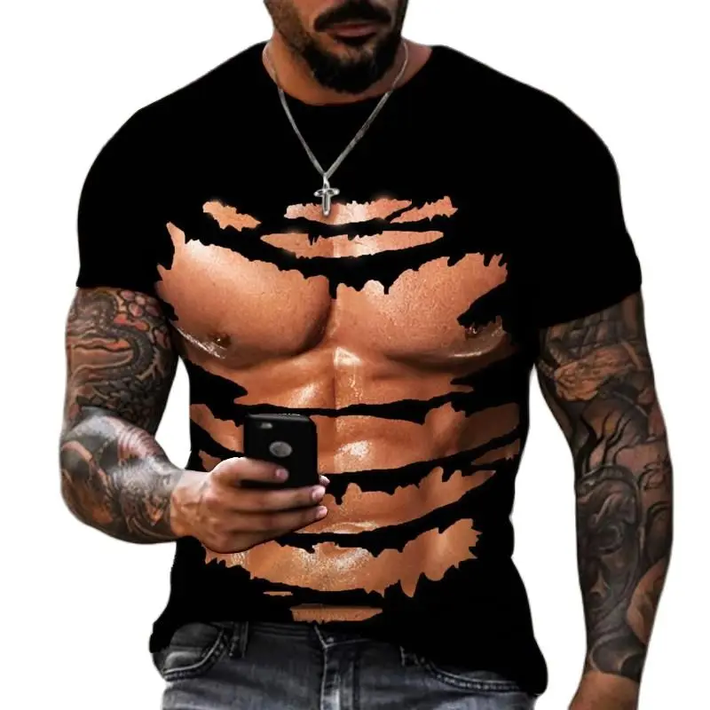 shirts for men 2022 Summer Men's T-shirt 3D Printed Muscle Casual Clothing Sports Oversized Loose Tops Tees Trendy O-Neck Streetwear Male Shirt t shirt T-Shirts