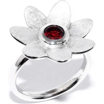 

Silver Wings ring flower with Garnet Silver