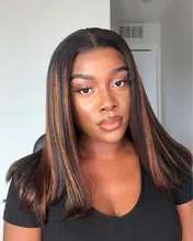 Nabeauty-Peluca de cabello humano con encaje frontal en T para mujeres negras, postizo de encaje transparente con reflejos marrón, nudos blanqueados, Remy