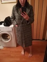 Plaid Coat Pocket-Jackets Cashmere Autumn Winter Long Women Outwear Warm Thickness Casual