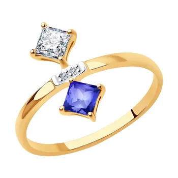 

Sokolov ring in gold with diamonds and Topaz Swarovski,Crystals, fashion jewelry, 585, women's male