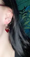 Hook Earrings Vintage Jewelry Burgundy Love-Heart-Hanging Women Metal Gold-Color Enamel