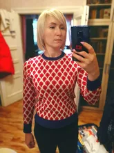 Las mujeres nuevo Vintage hoja de Jacquard cálido suéteres de manga larga o-Cuello Lurex jerséis de Navidad de punto otoño Tops Retro C-014