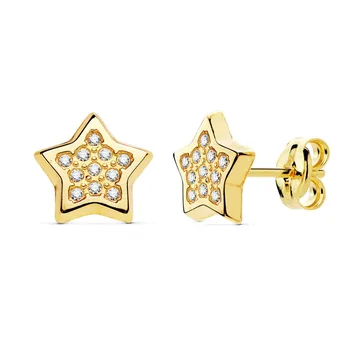 

Earrings 18k Gold Star 9mm. Center zircons pressure [AC0937]