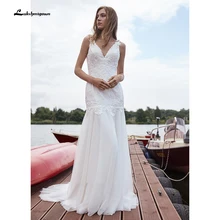 

Romantic Ivory Bridal Gown With V Back Wedding Dress With Appliques And V Back Bride Gowns Plus Size