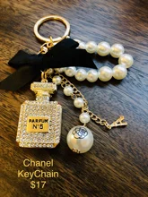 Fashion Keyring Keychain Holder-Bag Charm-Pendant-Accessories Perfume-Bottle Pearl Bow