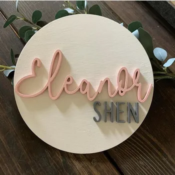 

3D wooden Nursery Baby name sign, custom round birth Announcement plaque, kids room decoration, baptism gift, Newborn Photoshoot