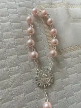 Perla de imitación de cuentas católica Rosario Católico comunión color plata alas colgantes del Crucifijo pulsera lindo regalo