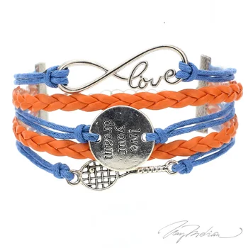 

Rhodium bracelet and Leather TENIS1 in Blue and Orange Collection Alcala