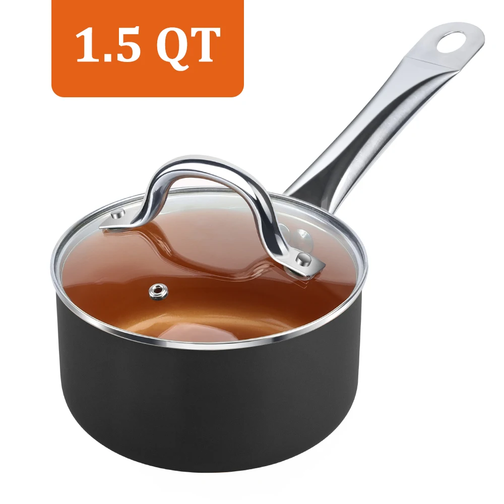 1.5 QT. saucepan 1.5Qt. Медная антипригарная Кастрюля с крышкой для приготовления супа, тушеного соуса, макаронных изделий и разогрева пищи(1 человек еды - Цвет: 1.5 QT. saucepan