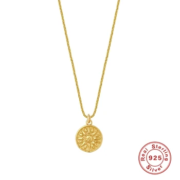 

925 Sterling Silver Round Small Pendant Necklace Sun Flower Print Gold Silver Bijoux femme Collier Elegant Women Jewelry Gifts