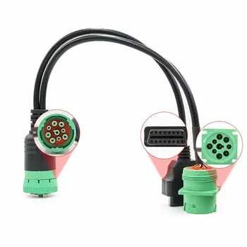 

16Pin Male to Female J1939 9 Pin Deutsch Truck Adapter9 Pin to OBD2 Interface Truck Y-Cable Adapter OBDII Y Splitter Truck
