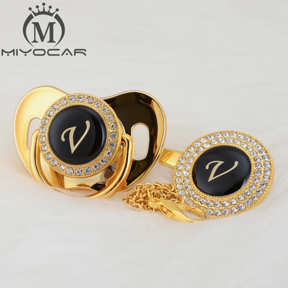 MIYOCAR имя инициалы Письмо V Элегантный Серебряный bling соски и клип BPA бесплатно пустышка bling уникальный дизайн SGS pass LV