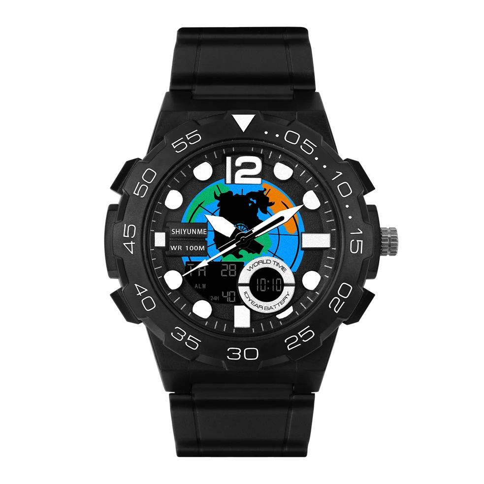 

SHIYUNME Fashion LED Dual Display Men's Outdoor Sports Watch Creative Dial Calendar Waterproof Luminous Watches  
