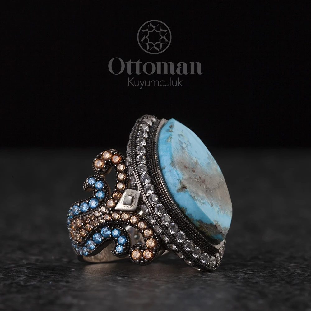 Firuze Turquoise Stone Women's Silver Ring Handmade Rings Turquoise Ring Firuze Ring Turkish Handmade Rings gift ring for girl glasses ins girl open ring adjustable ring finger buckle tail rings opening poppenhuis accessoires миниатюра для кукол