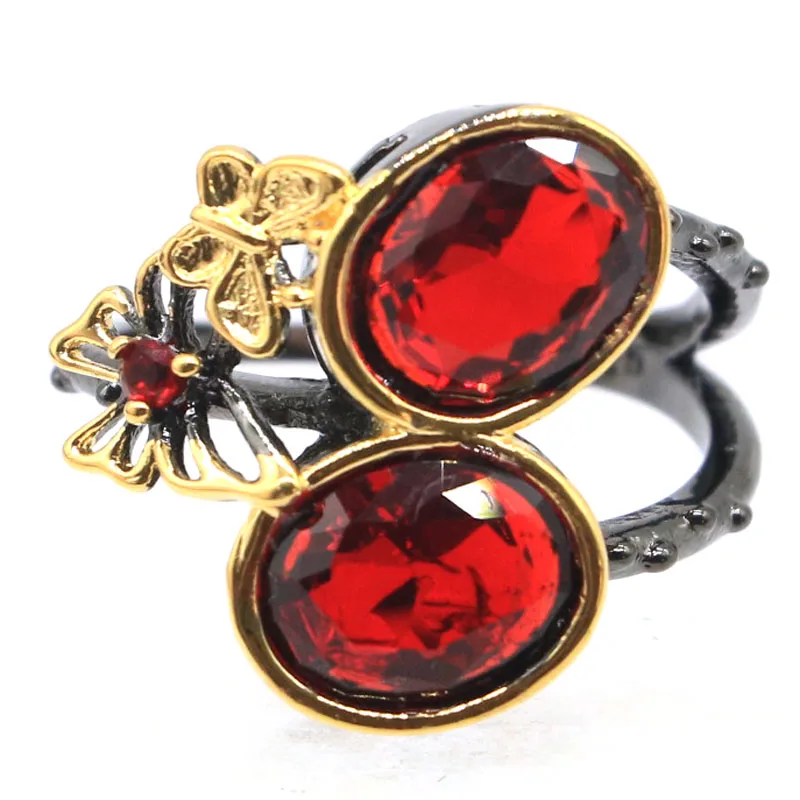 

19x18mm Sublime Antique 4.2g Vintage Created Red Blood Ruby Gift For Sister Black Gold Silver Rings