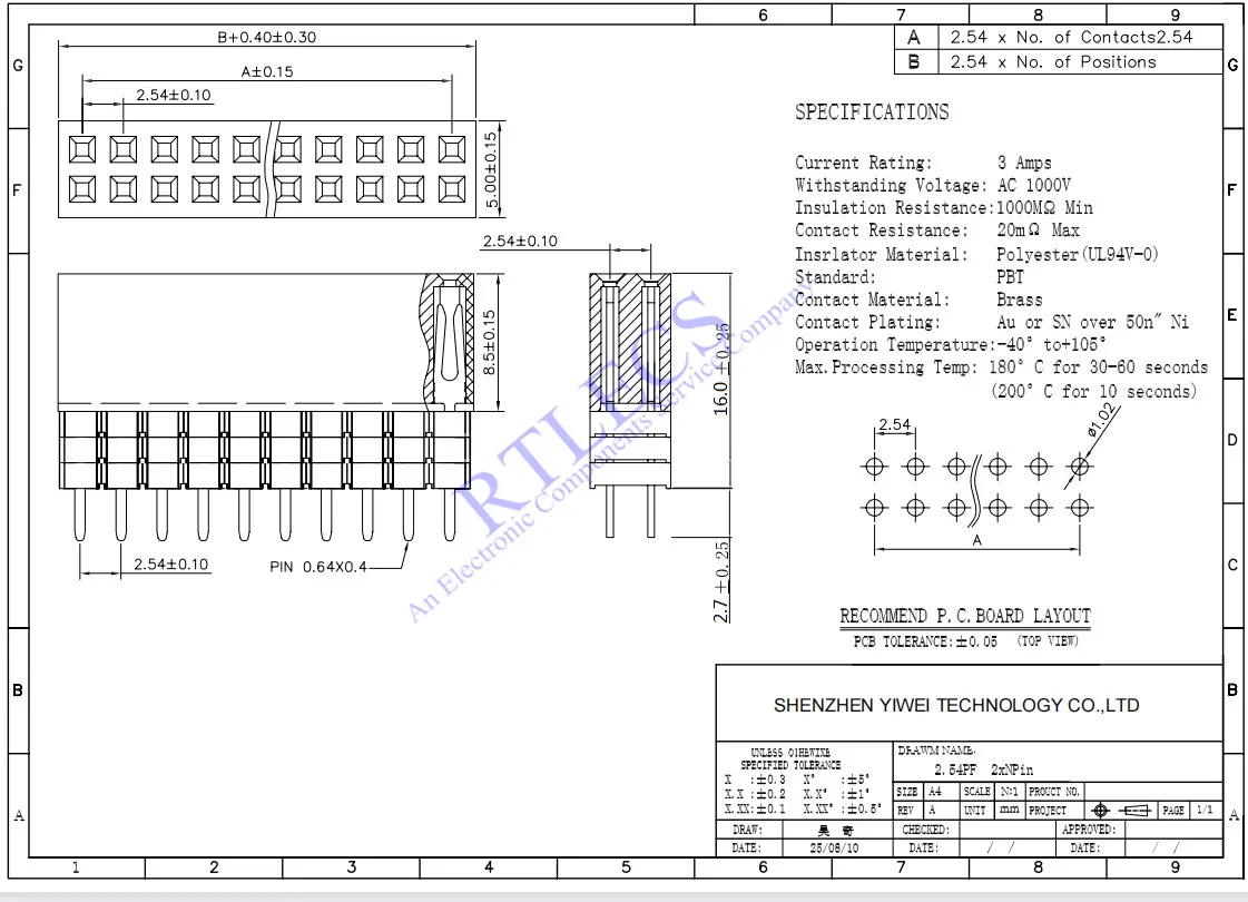 furo, 3 espaçadores, GPIO contato, 2,54mm, 0,10 