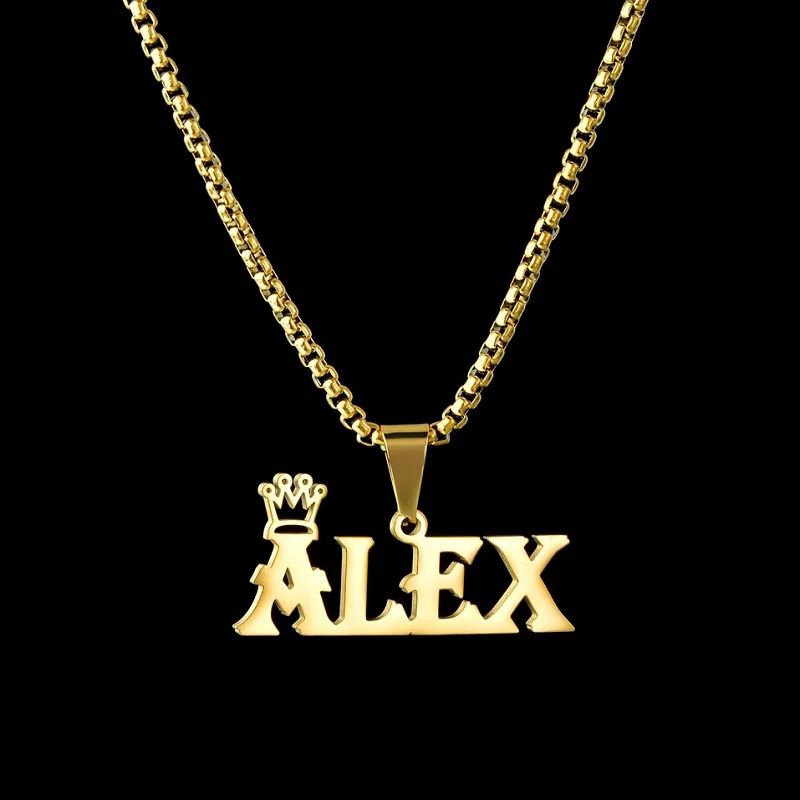 Custom Name Necklace Custom Jewelry Stainless Steel Personalized Crown Pendant For Women подвеска Men Collars Thick Chain Gifts