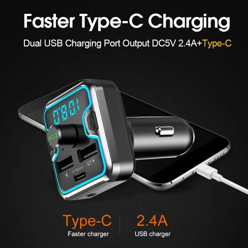 PD QC 3,0 автомобильный Bluetooth fm-передатчик с двумя портами usb зарядное устройство окружающий светодиодный светильник FM модулятор Handfree Автомобильный комплект аудио mp3-плеер